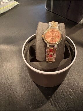 Two-Tone Women’s Bracelet Watch with Rose Dial and Gold Accents